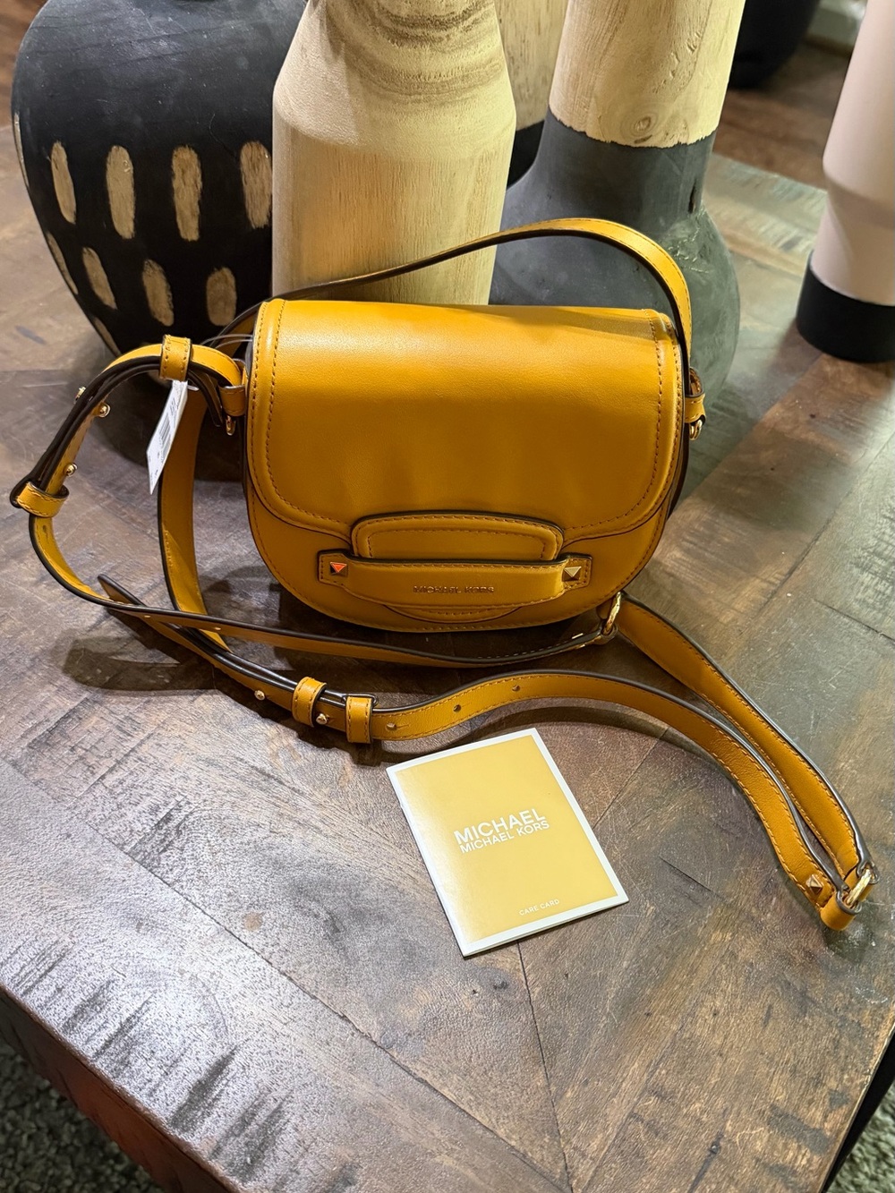 NWT Michael Kors Cary Small Saddle Crossbody Bag Marigold Leather